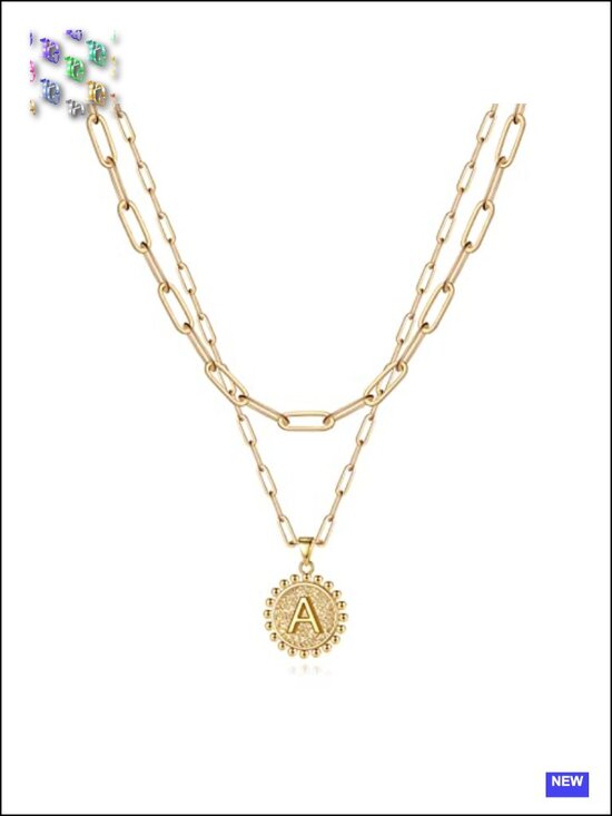 Jewelry - 14K Gold-Plated Layered Initial Paperclip Chain Coin Necklace for Women